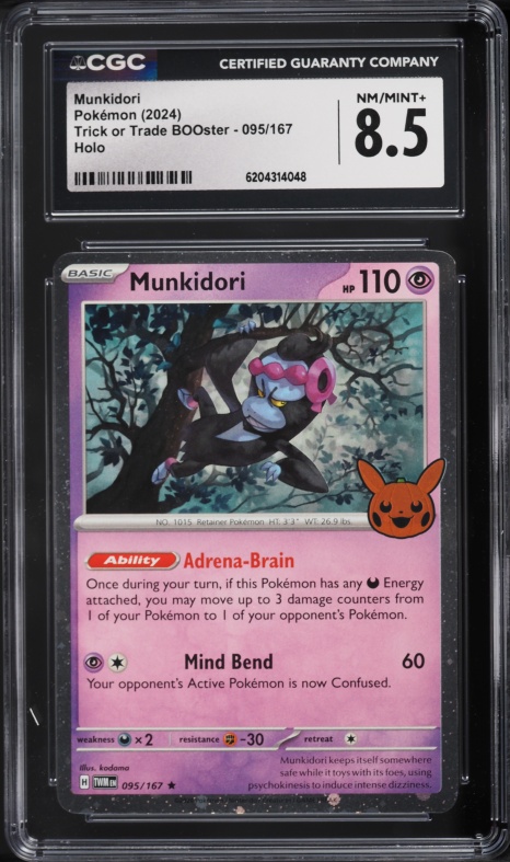 2024 Pokemon Scarlet & Violet Trick Or Trade BOOster Holo Munkidori #95 CGC 8.5 NM-MT+