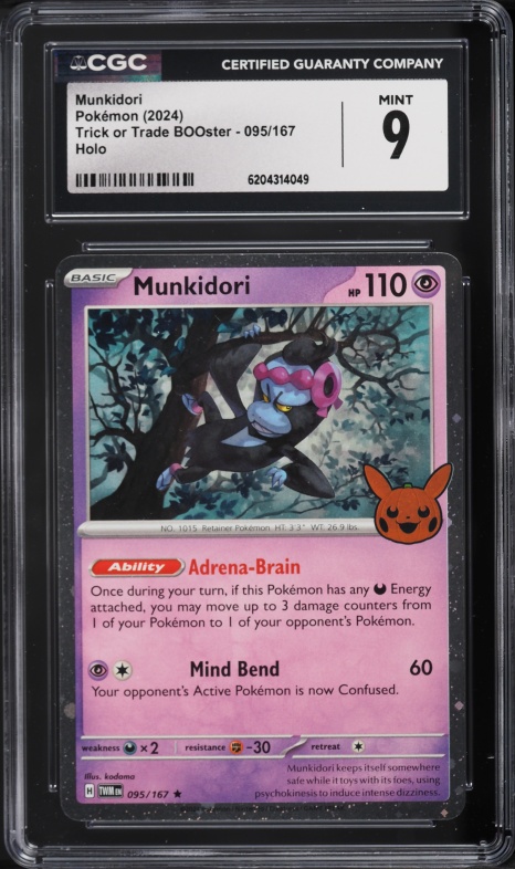 2024 Pokemon Scarlet & Violet Trick Or Trade BOOster Holo Munkidori #95 CGC 9 MINT
