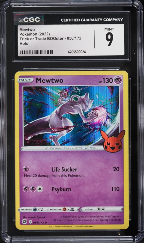 2022 Pokemon Sword & Shield Trick Or Trade BOOster Holo Mewtwo #56 CGC 9 MINT