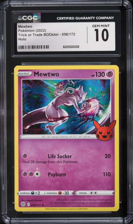 2022 Pokemon Sword & Shield Trick Or Trade BOOster Holo Mewtwo #56 CGC 10 GEM MINT