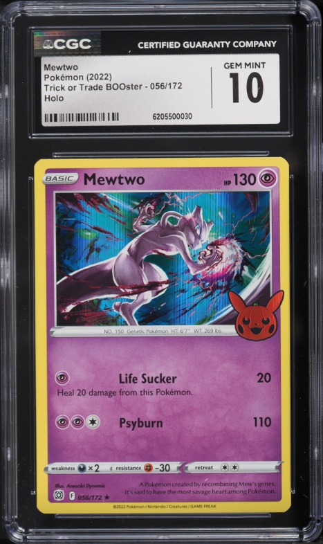 2022 Pokemon Sword & Shield Trick Or Trade BOOster Holo Mewtwo #56 CGC 10 GEM MINT