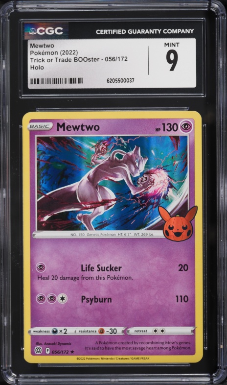 2022 Pokemon Sword & Shield Trick Or Trade BOOster Holo Mewtwo #56 CGC 9 MINT