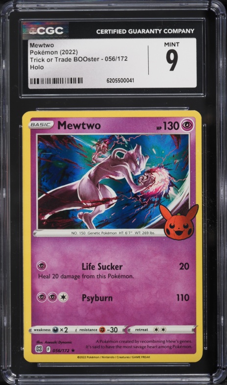 2022 Pokemon Sword & Shield Trick Or Trade BOOster Holo Mewtwo #56 CGC 9 MINT