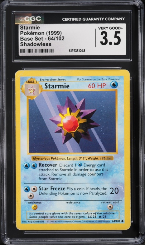 1999 Pokemon Base Set Shadowless Starmie #64 CGC 3.5 VG+