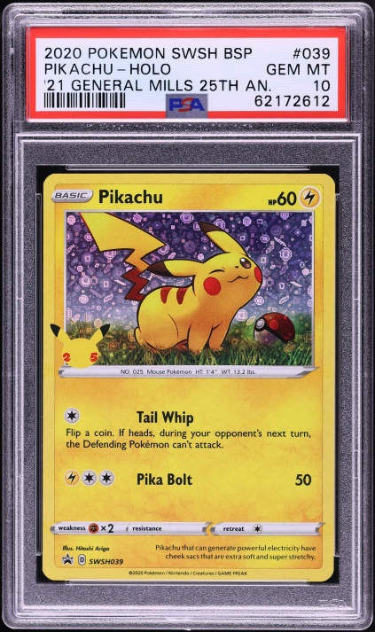 2020 Pokemon SWSH Promo General Mills 25th Anniversary Holo Pikachu #SWSH039 PSA 10 GEM MINT