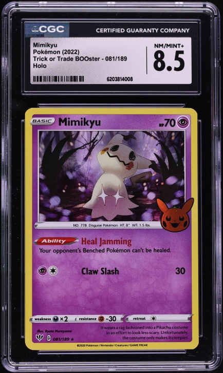 2022 Pokemon SWSH Darkness Ablaze Trick Or Trade BOOster Holo Mimikyu #81 CGC 8.5 NM-MT+