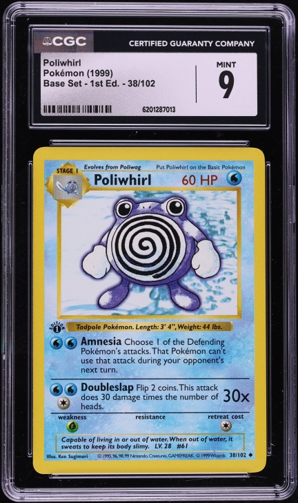 1999 Pokemon Base Set Shadowless 1st Edition Poliwhirl #38 CGC 9 MINT