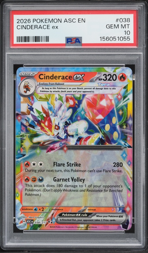 2026 Pokemon Mega Evolution Ascended Heroes Cinderace Ex #038 PSA 10 GEM MINT