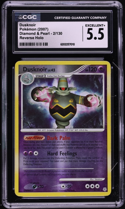 2007 Pokemon Diamond & Pearl Reverse Holo Dusknoir #2 CGC 5.5 EX+