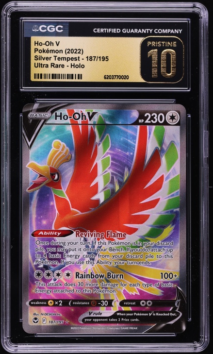 2022 Pokemon Sword & Shield Silver Tempest Full Art Ho-Oh V #187 CGC 10 PRISTINE