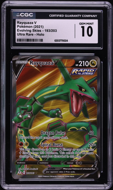 2021 Pokemon Sword & Shield Evolving Skies Full Art Rayquaza V #193 CGC 10 GEM MINT