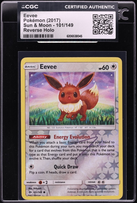 2017 Pokemon Sun & Moon Reverse Holo Eevee #101 CGC AUTH