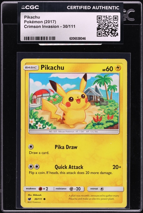 2017 Pokemon Sun & Moon Crimson Invasion Pikachu #30 CGC AUTH