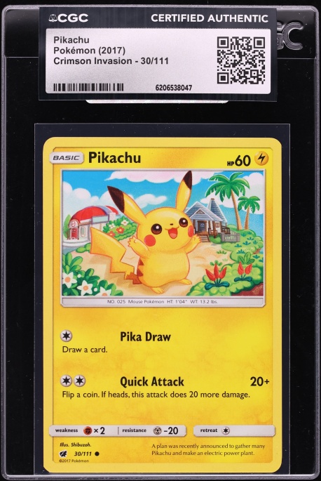 2017 Pokemon Sun & Moon Crimson Invasion Pikachu #30 CGC AUTH
