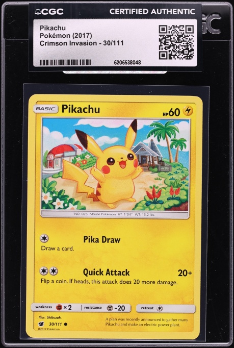 2017 Pokemon Sun & Moon Crimson Invasion Pikachu #30 CGC AUTH