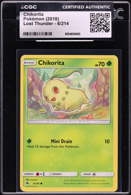 2018 Pokemon Sun & Moon Lost Thunder Chikorita #6 CGC AUTH