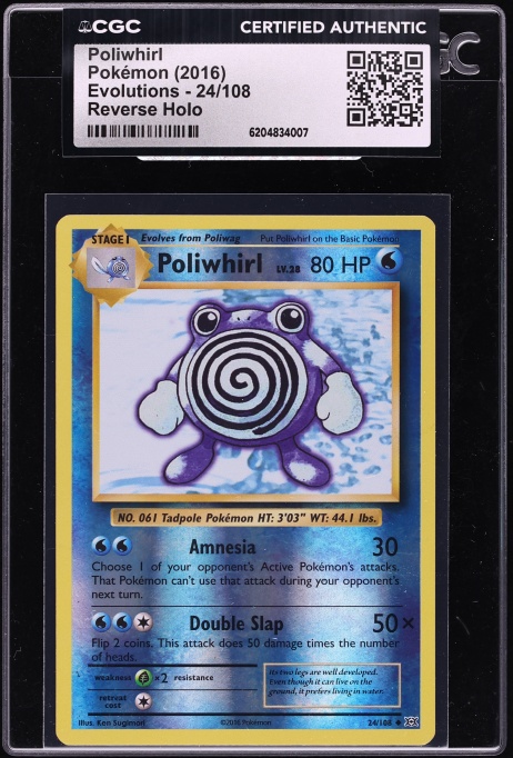 2016 Pokemon XY Evolutions Reverse Holo Poliwhirl #24 CGC AUTH