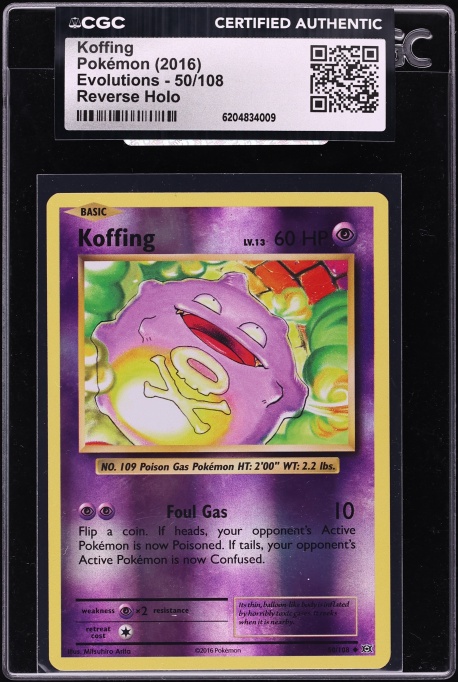 2016 Pokemon XY Evolutions Reverse Holo Koffing #50 CGC AUTH