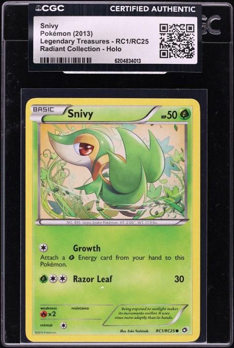 2013 Pokemon Black & White Legendary Treasures Radiant Collection Holo Snivy #RC1 CGC AUTH
