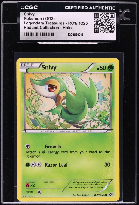 2013 Pokemon Black & White Legendary Treasures Radiant Collection Holo Snivy #RC1 CGC AUTH