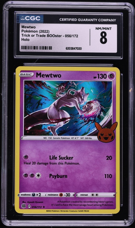 2022 Pokemon Sword & Shield Trick Or Trade BOOster Holo Mewtwo #56 CGC 8 NM-MT