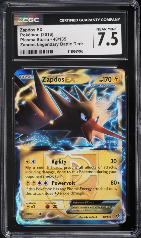 2016 Pokemon Plasma Storm Zapdos Legendary Battle Deck Zapdos EX #48 CGC 7.5 NRMT+