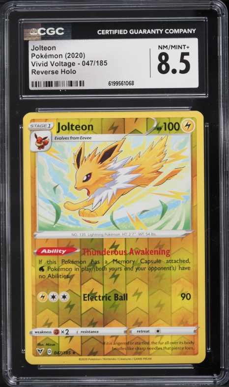 2020 Pokemon Sword & Shield Vivid Voltage Reverse Holo Jolteon #47 CGC 8.5 NM-MT+
