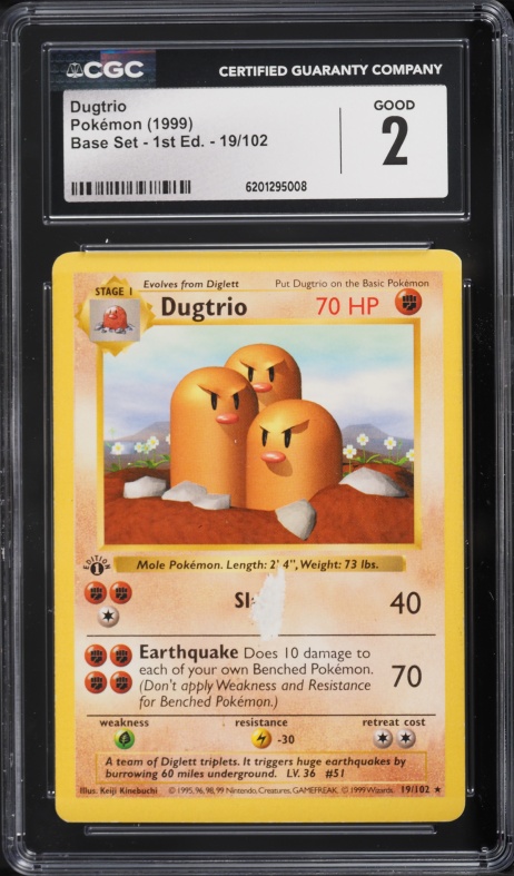 1999 Pokemon Base Set Shadowless 1st Edition Dugtrio #19 CGC 2 GD