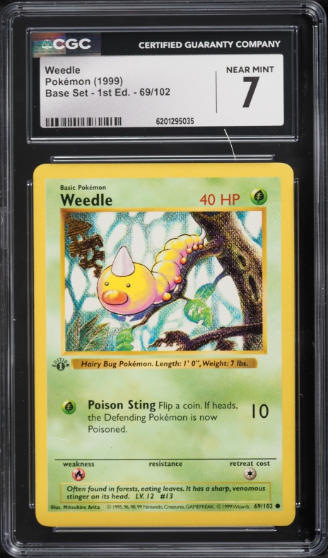 1999 Pokemon Base Set Shadowless 1st Edition Weedle #69 CGC 7 NRMT