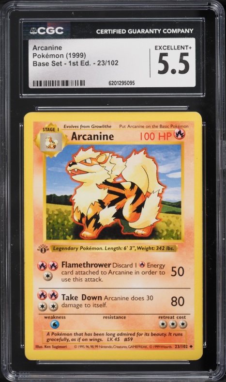 1999 Pokemon Base Set Shadowless 1st Edition Arcanine #23 CGC 5.5 EX+