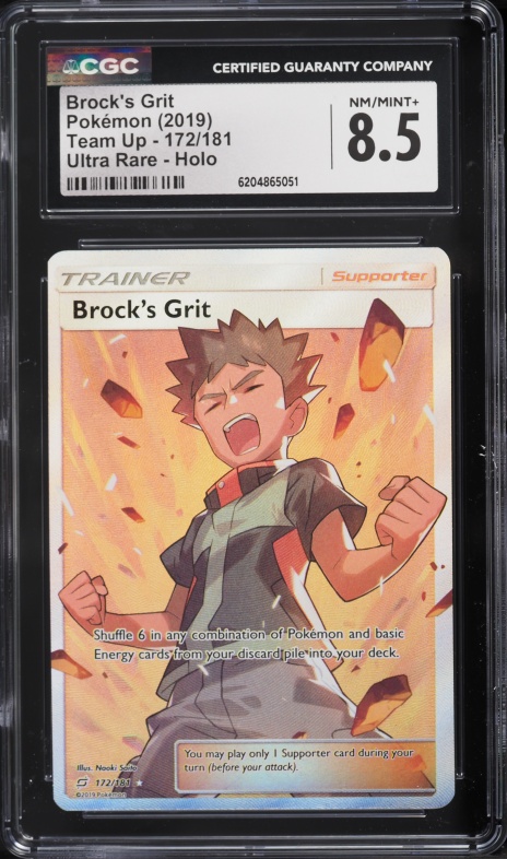 2019 Pokemon Sun & Moon Team Up Full Art Brock's Grit #172 CGC 8.5 NM-MT+