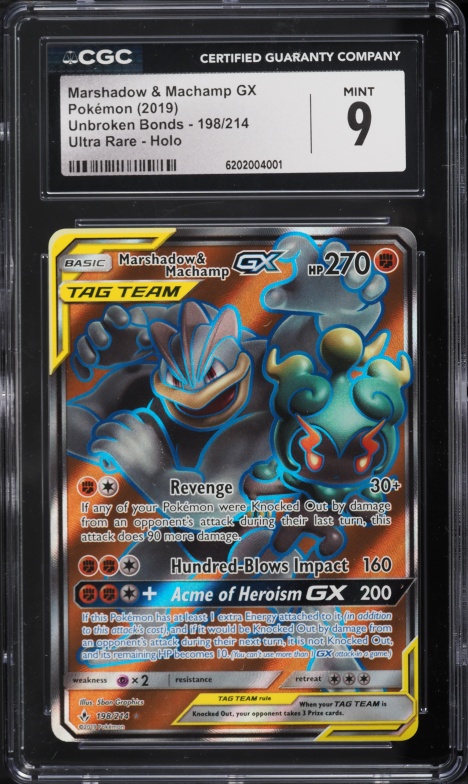 2019 Pokemon Sun & Moon Unbroken Bonds Full Art Marshadow & Machamp GX #198 CGC 9 MINT