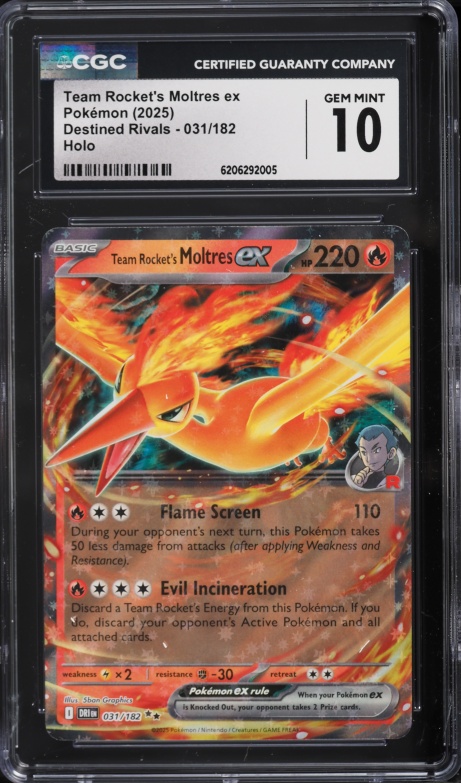 2025 Pokemon Scarlet & Violet Destined Rivals Holo Team Rocket's Moltres Ex #31 CGC 10 GEM MINT