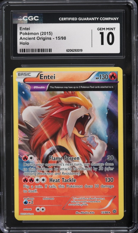 2015 Pokemon XY Ancient Origins Holo Entei #15 CGC 10 GEM MINT