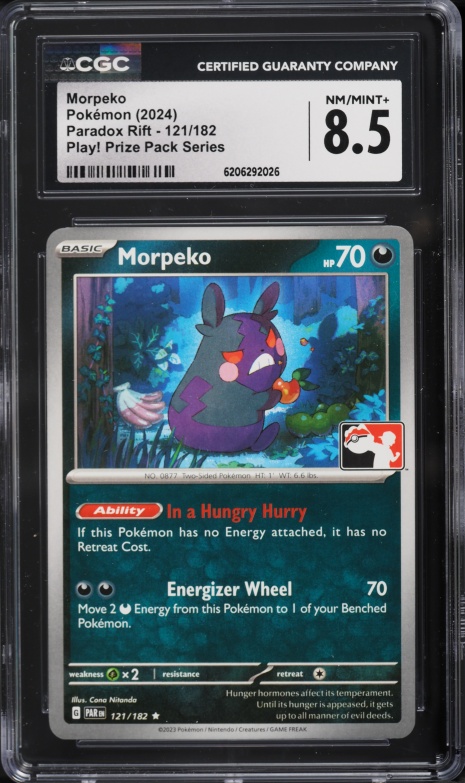 2024 Pokemon Scarlet & Violet Paradox Rift Play Prize Pack Series Morpeko #121 CGC 8.5 NM-MT+