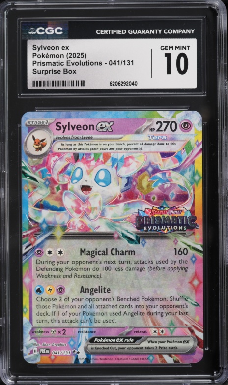2025 Pokemon SV Prismatic Evolutions Surprise Box Holo Sylveon Ex #41 CGC 10 GEM MINT