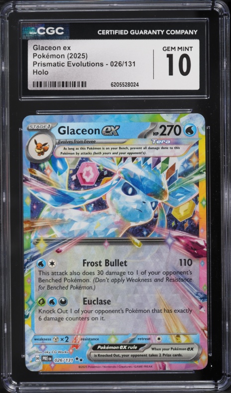 2025 Pokemon Scarlet & Violet Prismatic Evolutions Holo Glaceon ex #26 CGC 10 GEM MINT