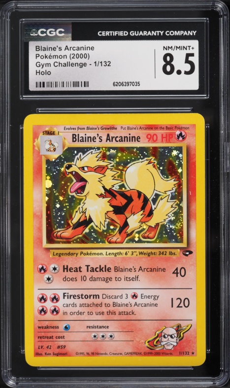 2000 Pokemon Gym Challenge Holo Blaine's Arcanine #1 CGC 8.5 NM-MT+
