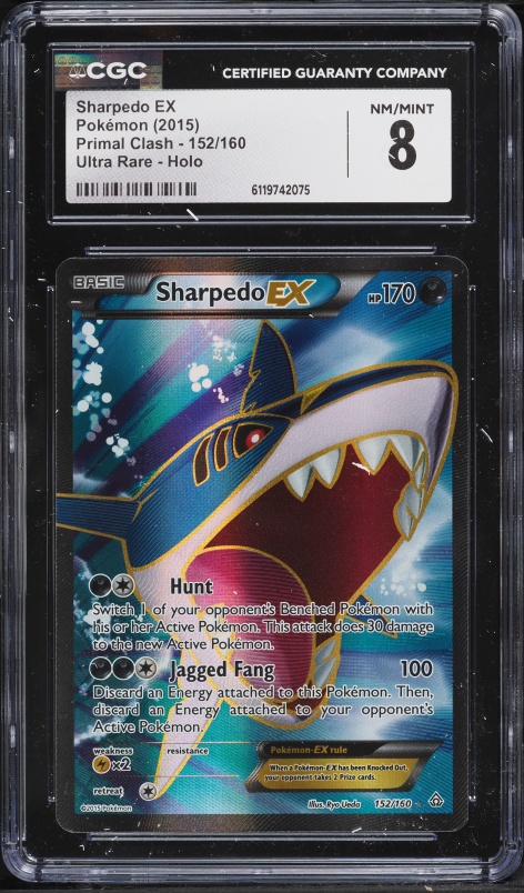 2015 Pokemon XY Primal Clash Full Art Sharpedo EX #152 CGC 8 NM-MT