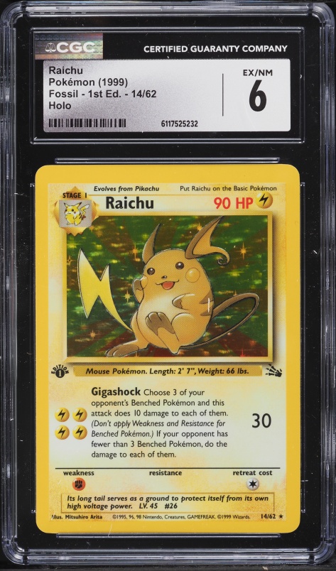 1997 Pokemon Japanese Fossil Holo Raichu #26 CGC 9.5 MINT+ on