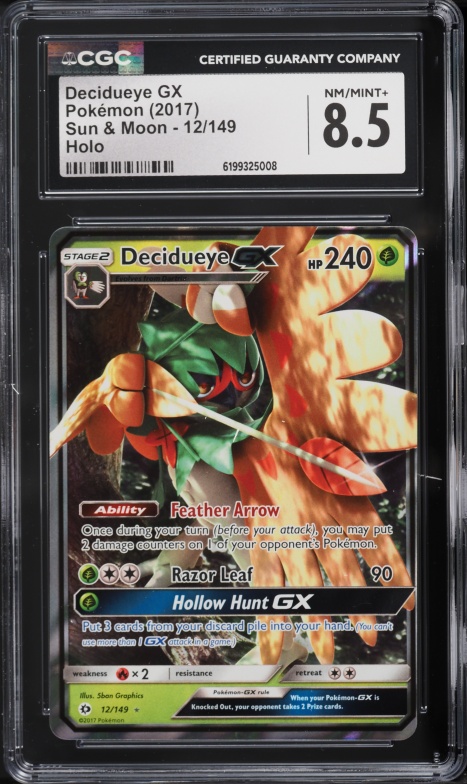 2017 Pokemon Sun & Moon Holo Decidueye GX #12 CGC 8.5 NM-MT+