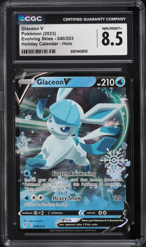 2023 Pokemon Sword & Shield Evolving Skies Holiday Calendar Holo Glaceon V #40 CGC 8.5 NM-MT+