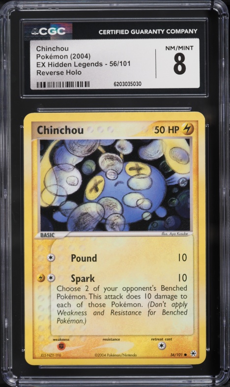 2004 Pokemon EX Hidden Legends Reverse Holo Chinchou #56 CGC 8 NM-MT