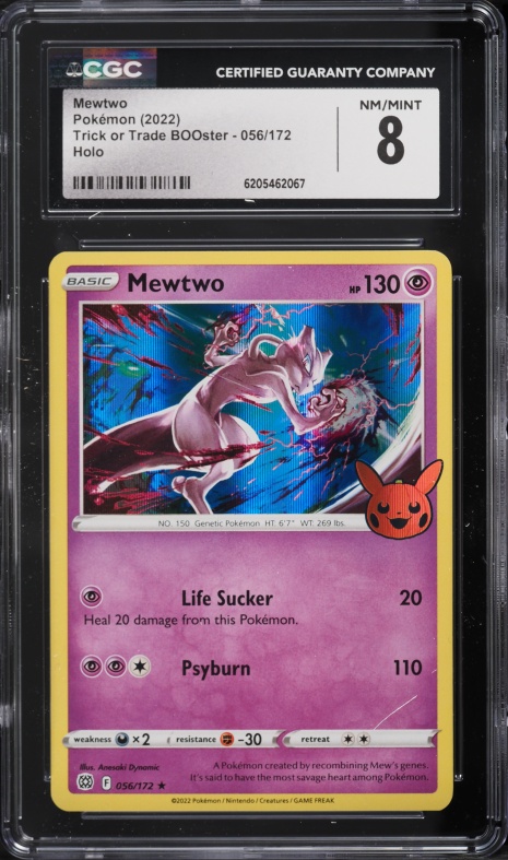 2022 Pokemon Sword & Shield Trick Or Trade BOOster Holo Mewtwo #56 CGC 8 NM-MT