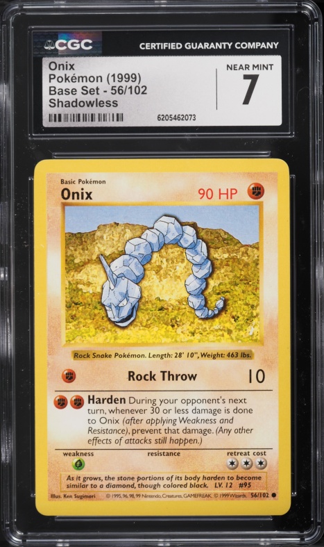 1999 Pokemon Base Set Shadowless Onix #56 CGC 7 NRMT