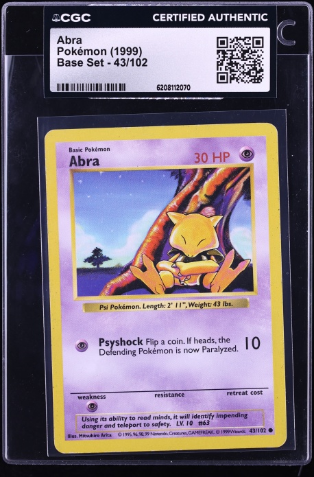 1999 Pokemon Base Set Shadowless Abra #43 CGC AUTH