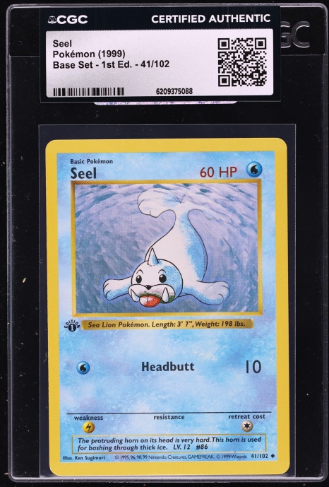 1999 Pokemon Base Set Shadowless 1st Edition Seel #41 CGC AUTH