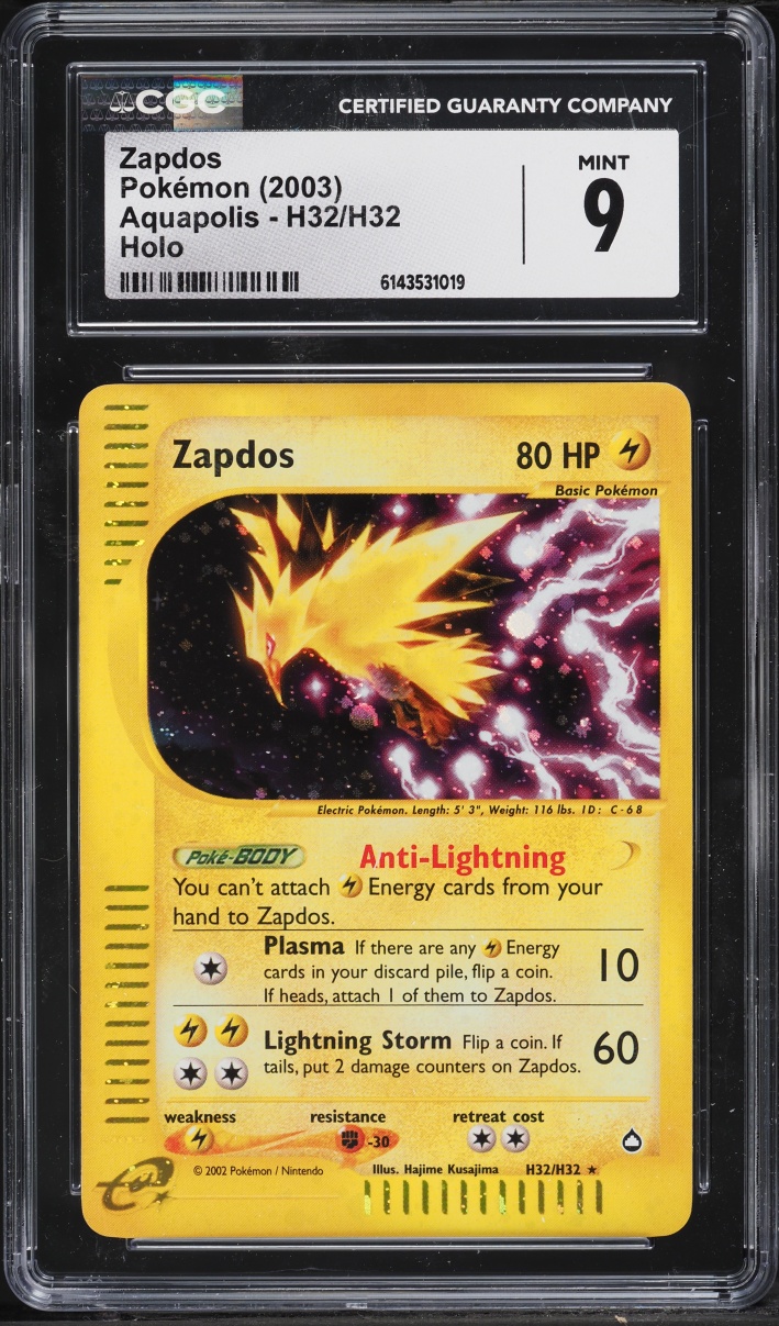 2003 Pokemon Aquapolis Holo Zapdos #H32 CGC 9 MINT