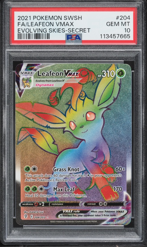 2021 Pokemon Sword & Shield Evolving Skies Rainbow Rare Leafeon VMAX #204 PSA 10 GEM MINT