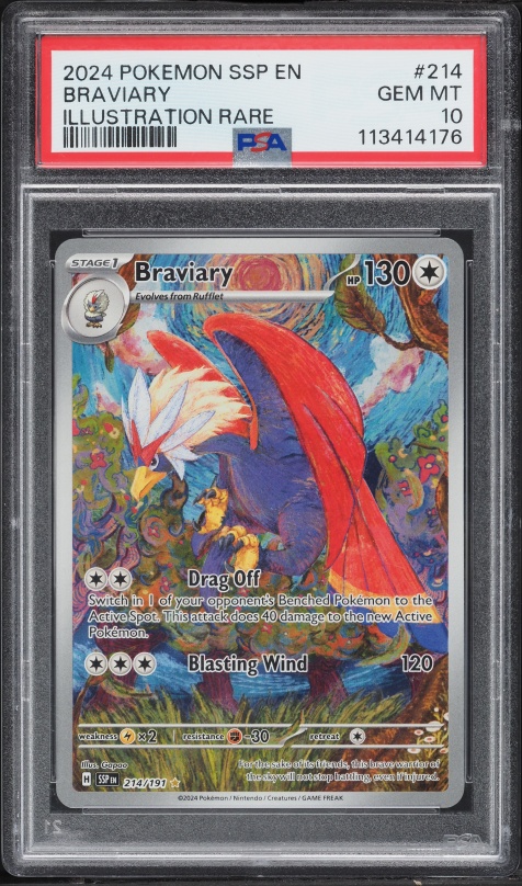 2024 Pokemon Scarlet & Violet Surging Sparks IR Braviary #214 PSA 10 GEM MINT